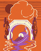 Gondola Going Under a Bridge Drawing by CSA Images