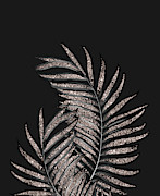 Gray Black Palm Leaves with Rose Gold Glitter #4 #tropical #decor #art  Mixed Media by Anitas and Bellas Art
