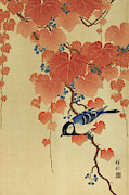 Great tit on paulownia branch, 1936 Painting by Ohara Koson