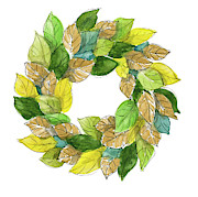 Green Metallic Leaf Wreath Mixed Media by Lanie Loreth