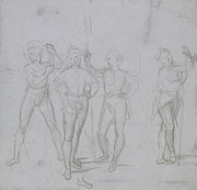 Group Of Four Standing Soldiers By Raphael Painting by Raphael