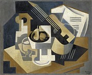 Guitar And Fruit Bowl On A Table Painting by Juan Gris