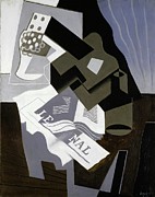 Guitar, Book And Newspaper Painting by Juan Gris