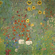 Gustav Klimt / 'Garden with Sunflowers', c. 1907, Oil on canvas, 110 x 110 cm. Painting by Gustav Klimt -1862-1918-