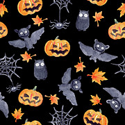 Halloween Seamless Pattern - Pumpkin Digital Art by Zzorik