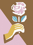 Hand Holding a Pink Rose Drawing by CSA Images