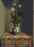 Hans Memling -Seligenstadt, ca. 1435-Bruges, 1494-. Flowers in an Jug -verso- -ca. 1485-. Oil on ... Painting by Hans Memling -c 1433-1494-