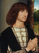 Hans Memling -Seligenstadt, ca. 1435-Bruges, 1494-. Portrait of a Young Man praying -recto- -ca. ... Painting by Hans Memling -c 1433-1494-