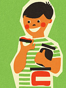Happy Boy Holding a Jar Drawing by CSA Images Happy Boy Holding a Jar Drawing by CSA Images