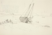 Harbor Scene, Beached Boat Drawing by Truman Seymour