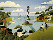 Harbor Town - folk art painting Painting by Debbie Criswell