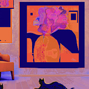 Harvest Joy  Two Cats Mixed Media by Zsanan Studio