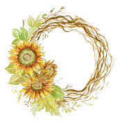 Harvest Sunflower Wreath Painting by Patricia Pinto
