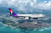 Hawaiian Airlines Over Diamond Head Mixed Media by Erik Simonsen Hawaiian Airlines Over Diamond Head Mixed Media by Erik Simonsen