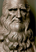 Head Of Da Vinci Based On His Selfportrait (bronze) Photograph by Unknown Artist