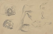 Head, Shoulder, And Foot, Studies For scenes Drawing by Eugene Delacroix Head, Shoulder, And Foot, Studies For scenes Drawing by Eugene Delacroix