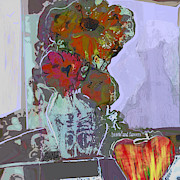 Hearts and Flowers and A Cat Mixed Media by Zsanan Studio Hearts and Flowers and A Cat Mixed Media by Zsanan Studio