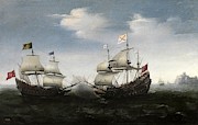Hendrick Cornelisz Vroom / 'Combate naval frente a una costa rocosa', 1626-1627, Dutch School. Painting by Hendrick Cornelisz Vroom -c 1566-1640-