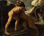 'Hercules Slaying the Nemean Lion', 1634, Spanish School, Oil on canvas, ... Painting by Francisco de Zurbaran -c 1598-1664-
