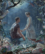 Hermia And Lysander, A Midsummer Nights Dream, 1870 Watercolor, Gouache On Paper Painting by John Simmons