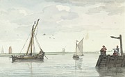 Het Stenen Vuurbaken En Het Havenhoofd Van Durgerdam Painting by Aert Schouman
