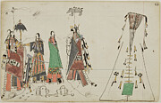 Howling Wolf And Feathered Bear Are Courting Two Girls At The Spring Where They Were Getting Water Pen, Ink, And Watercolor On Ledger Paper Painting by Howling Wolf