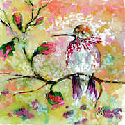 Hummingbird Pink Blossoms Painting by Ginette Callaway
