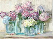 Hydrangeas In Glass Jar Pastel Crop Painting by Carol Rowan