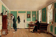 Interior from Amaliegade. Captain Carl Ludvig Bendz standing and Dr. jacob Christian Bendz seated... Painting by Wilhelm Bendz