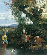 Jan Siberechts -Antwerp, 1627 -London, ca. 1703-. The Ford -ca. 1672-. Oil on canvas. 63.5 x 55.... Painting by Jan Siberechts -1627-c 1700-