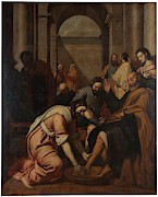 'Jesus Washing Peter's Feet'. 1657. Oil on canvas. Painting by Antonio Arias Fernandez