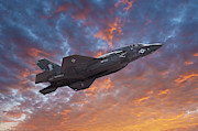 Joint Strike Fighter Sunset Mixed Media by Erik Simonsen