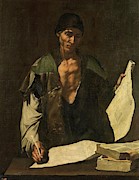Jose de Ribera / 'Archimedes', ca. 1630, Spanish School, Oil on canvas, 118 cm x 94 cm, P01120. Painting by Jusepe de Ribera -1591-1652- Jose de Ribera / 'Archimedes', ca. 1630, Spanish School, Oil on canvas, 118 cm x 94 cm, P01120. Painting by Jusepe de Ribera -1591-1652-