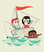 Kids Fishing and Swimming Drawing by CSA Images Kids Fishing and Swimming Drawing by CSA Images