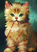 Kitten Wrapped in Yarn Drawing by CSA Images