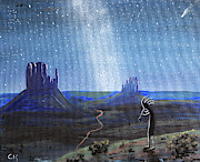 Kokopelli and Milky Way Stars at Monument Valley Painting by Chance Kafka