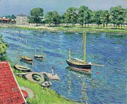 La Seine A Argenteuil, Bateaux Au Mouillage Painting by Gustave Caillebotte