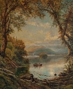 Lake Landscape With Fishermen Painting by Edmund Darch Lewis