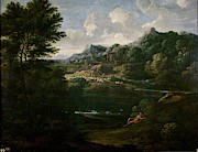 'Landscape with a Shepherd', 1644-1645, Italian School, Oil on canvas, 73 cm x 9... Painting by Gaspard Dughet -1615-1675- 'Landscape with a Shepherd', 1644-1645, Italian School, Oil on canvas, 73 cm x 9... Painting by Gaspard Dughet -1615-1675-