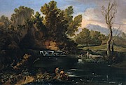 'Landscape with Waterfall', 1753-1760, Italian School, Oil on canvas, 157 cm ... Painting by Corrado Giaquinto -c 1703-1765- 'Landscape with Waterfall', 1753-1760, Italian School, Oil on canvas, 157 cm ... Painting by Corrado Giaquinto -c 1703-1765-