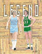 Larry Bird vs Larry Bird Drawing by Chris Brown