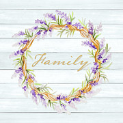 Lavender Wreath And Wood Square I Mixed Media by Janice Gaynor