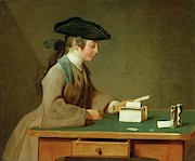 Le chateau de cartes, dit aussi Le fils de M. A house of cards 1736-37. Painting by Jean Baptiste Simeon Chardin -1699-1779- Le chateau de cartes, dit aussi Le fils de M. A house of cards 1736-37. Painting by Jean Baptiste Simeon Chardin -1699-1779-