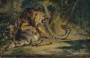 Lion Defending Its Prey Painting by Sir Edwin Henry Landseer
