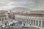 Lithography - Great Palace Of Santiago De Chile Before The Independence. 19th Century. Drawing by Claudio Linati -1790-1832-