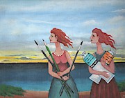 Long Neck Sisters take a Painting Class at Longnook Beach Painting by James RODERICK
