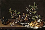 Luis Egidio Melendez 'Bodegon con plato de ciruelas, brevas y rosca de pan', 18th century. Painting by Luis Melendez -1716-1780-