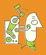 Machine Hammering on Man's Head Drawing by CSA Images