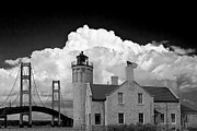 Mackinac Bridge and the Mackinaw City Lighthouse in Black and White Photograph by Randall Nyhof Mackinac Bridge and the Mackinaw City Lighthouse in Black and White Photograph by Randall Nyhof