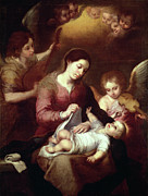 Madonna Wrapping The Christ Child In Swaddling Robes Painting by Bartolome Esteban Murillo